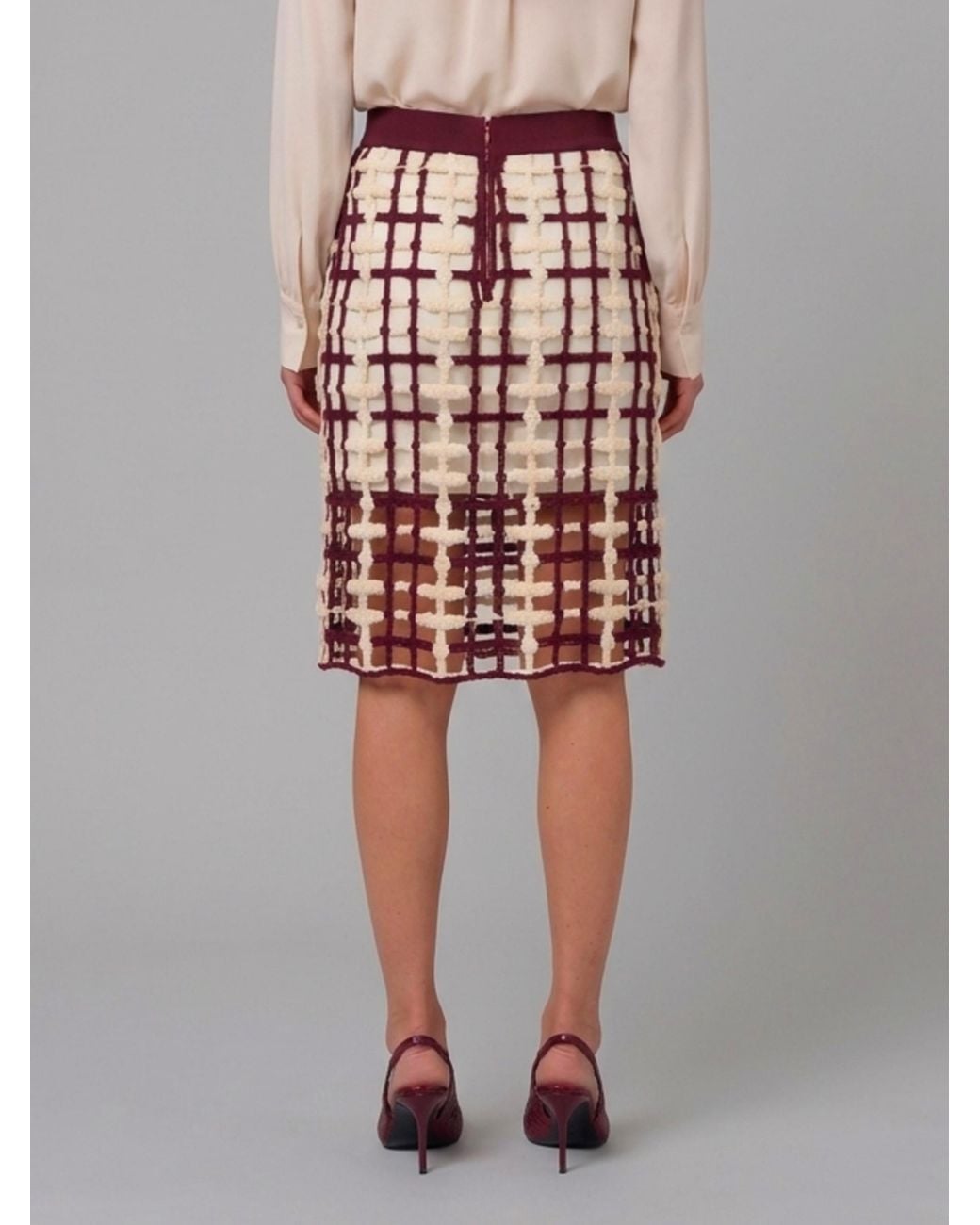 SUTTON NEW YORK White Burgundy Mesh Midi Skirt