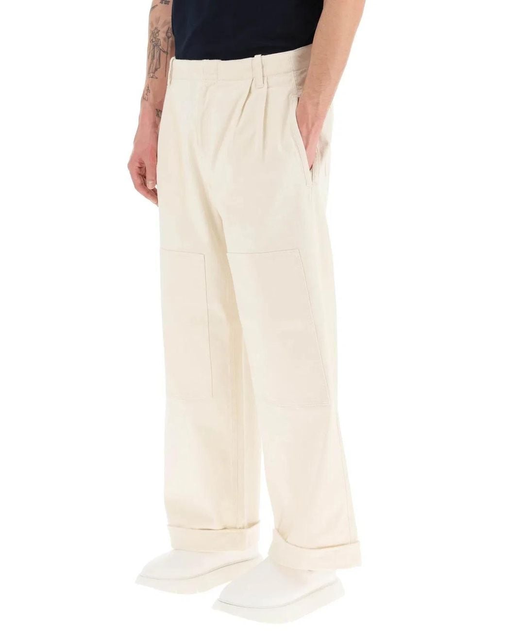 Etro Natural Melange Ivory Stretch Cotton Wide-Leg Pant for men