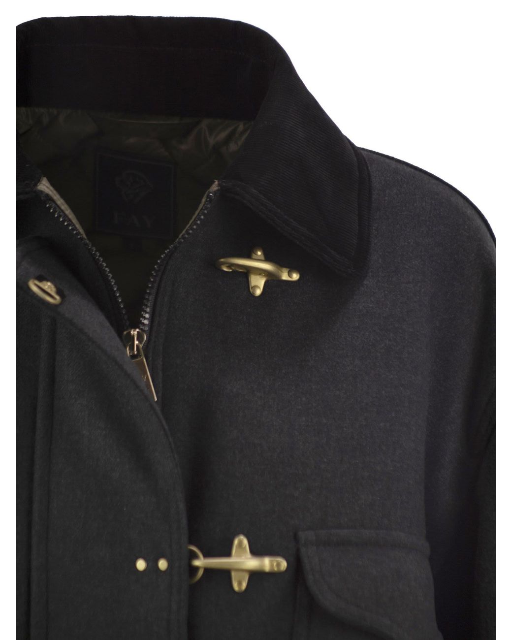 Fay Black Cropped Cotton-Blend Jacket With Hooks