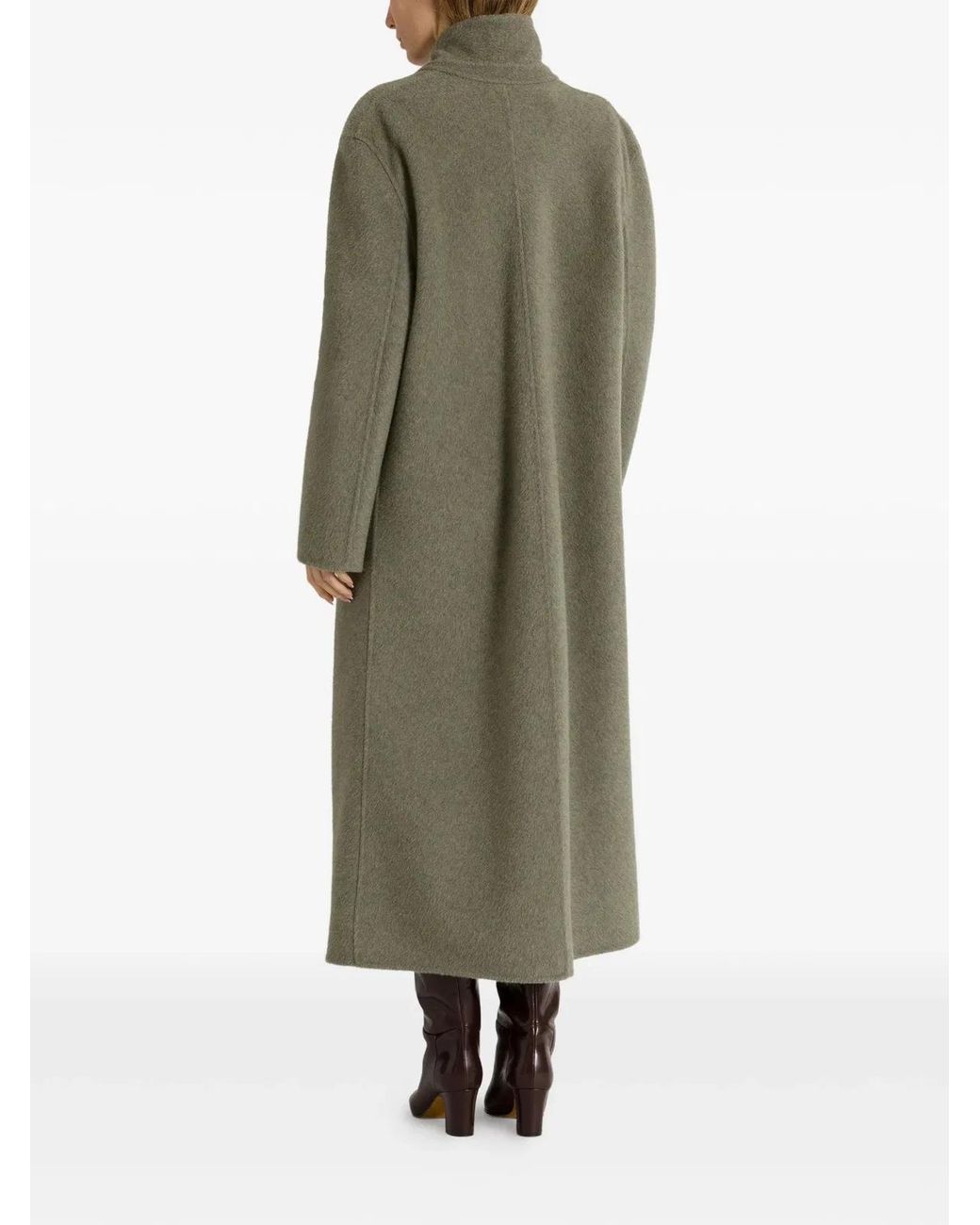 Alberta Ferretti Green Relaxed Fit Long Coat With Notched Lapel