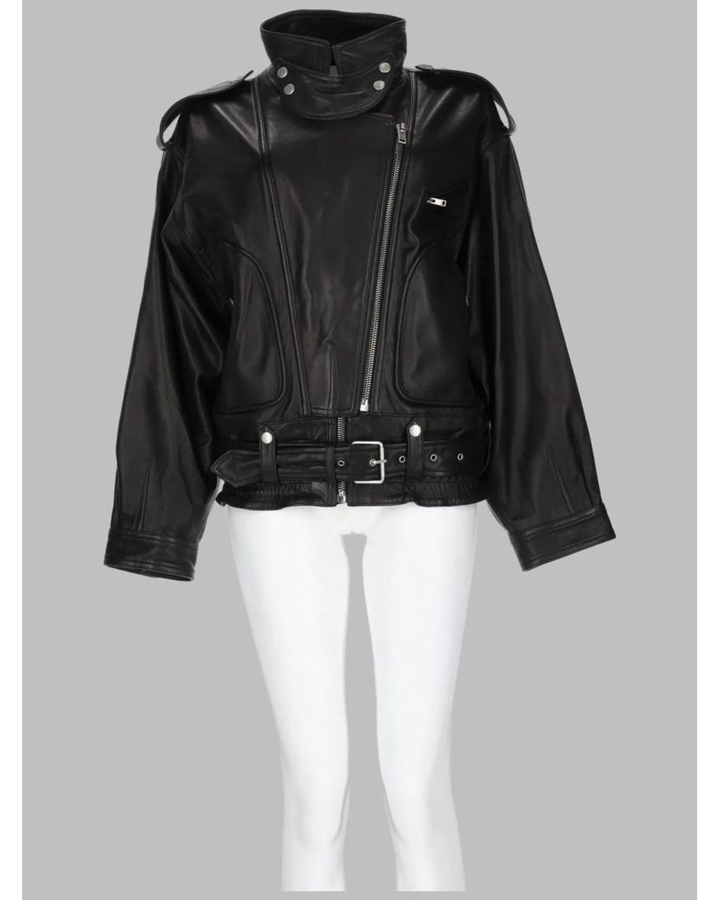Isabel Marant Black Leather Biker Jacket With Belted Waist