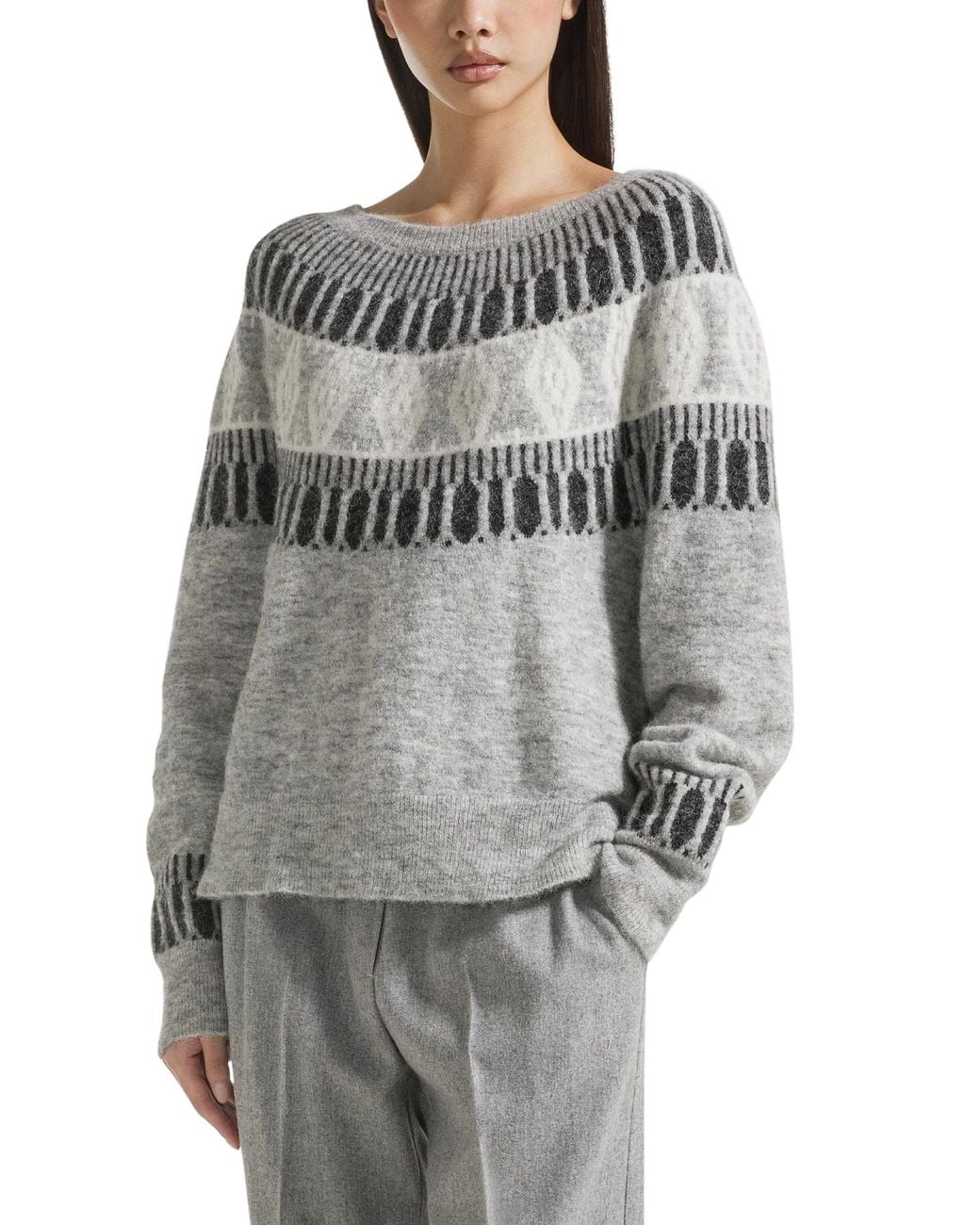 SEVENTY VENEZIA Gray Jacquard Crewneck Sweater