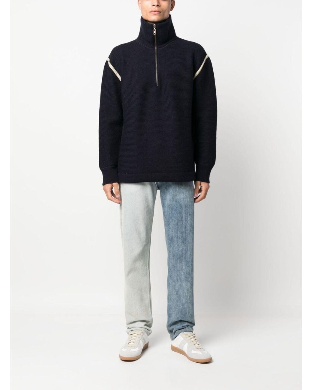 Maison Margiela Blue Elbow-Patch Quarter-Zip Sweater for men