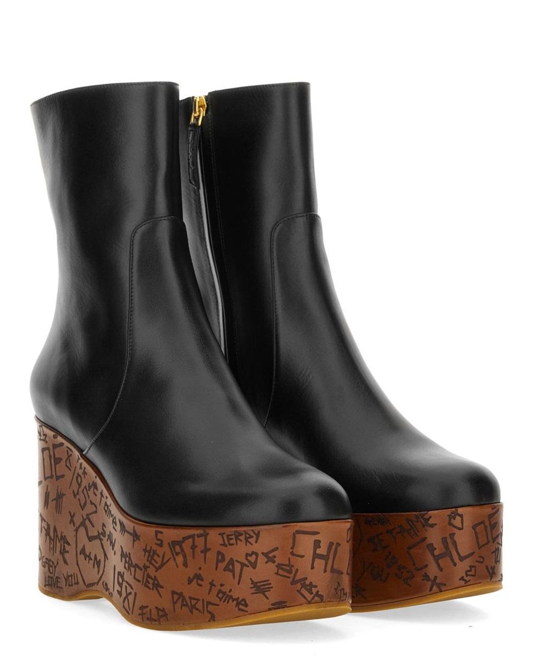 Chloé Black Maxime Wedge Booties