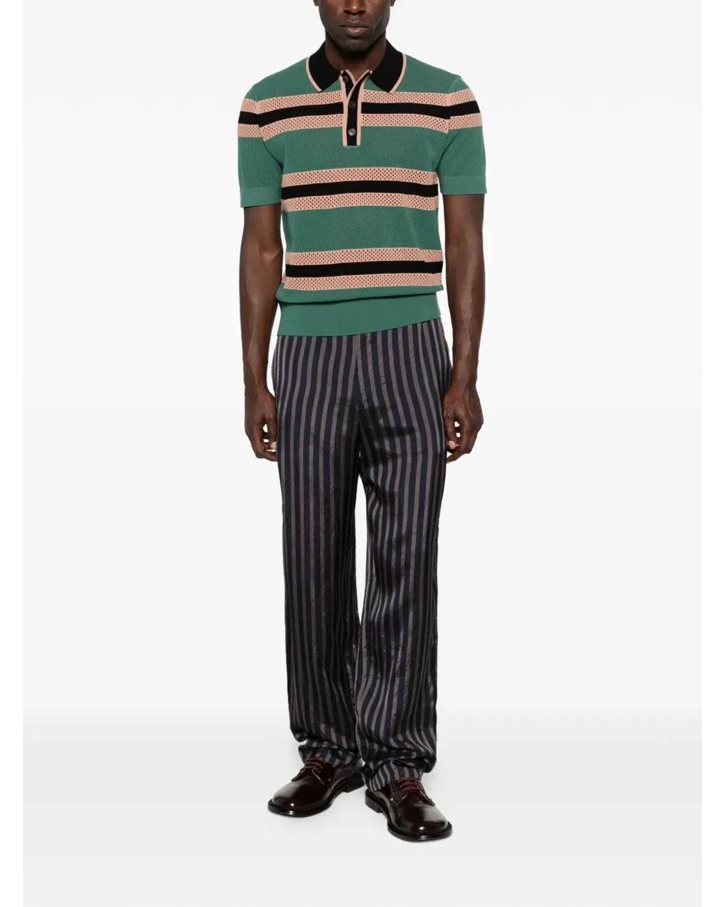 Dries Van Noten Green "Mercy Stripe" Polo Shirt for men
