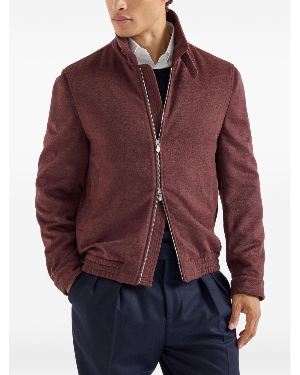 Brunello Cucinelli Purple Virgin Wool Beaver Cloth Bomber Jacket With Zipper for men
