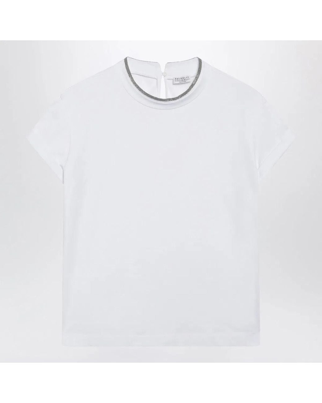 Brunello Cucinelli White Crew-Neck T-Shirt With Pendant