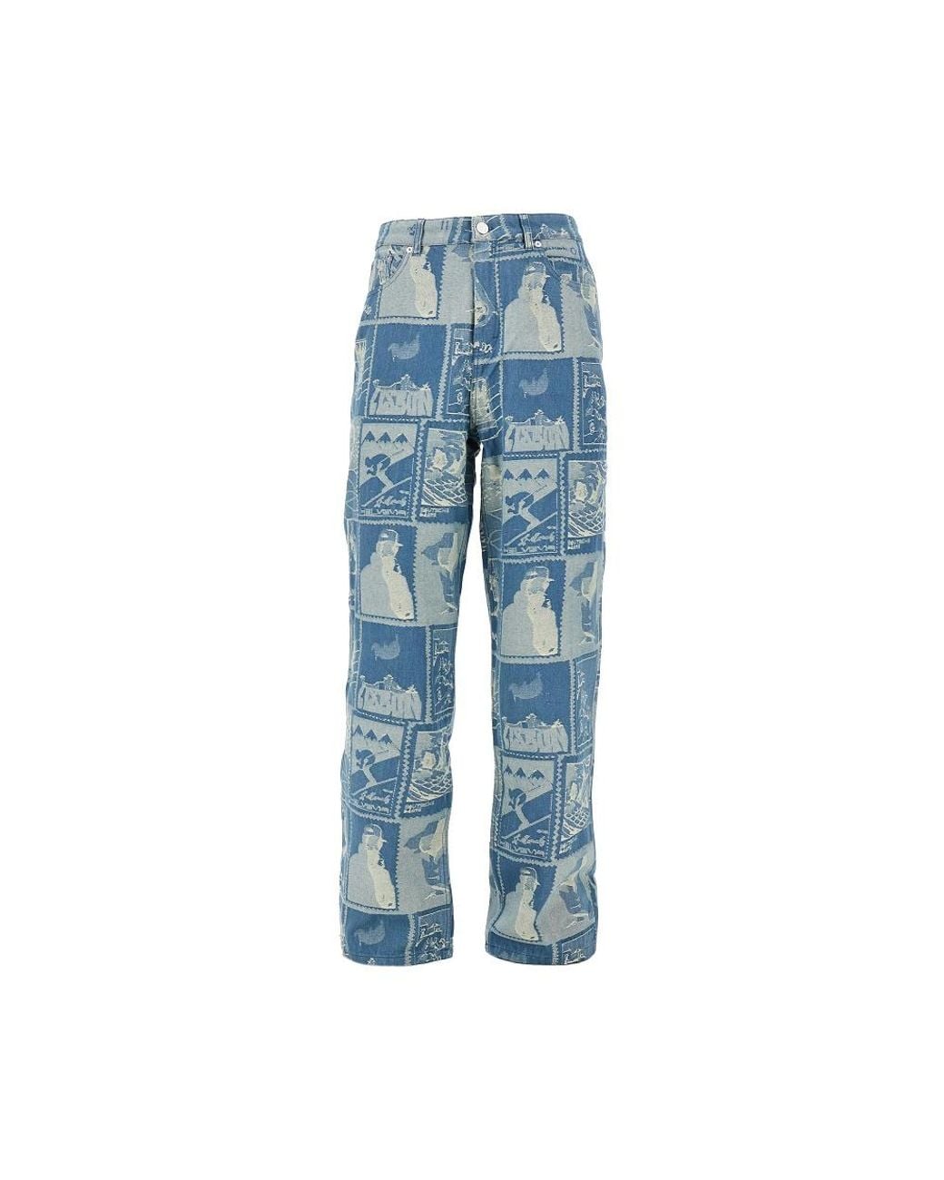 Les Deux Blue Stamp Jacquard Denim Jeans for men