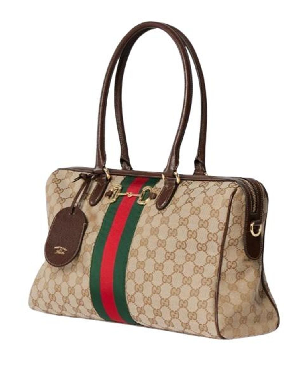 Gucci Brown Large Horsebit Web Top Handle Bag