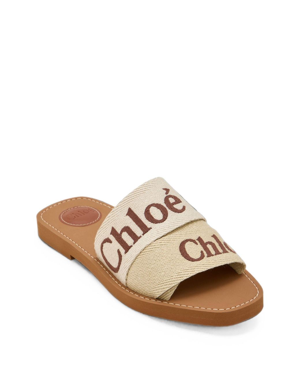 Chloé White Woody Logo-Embroidered Sandals
