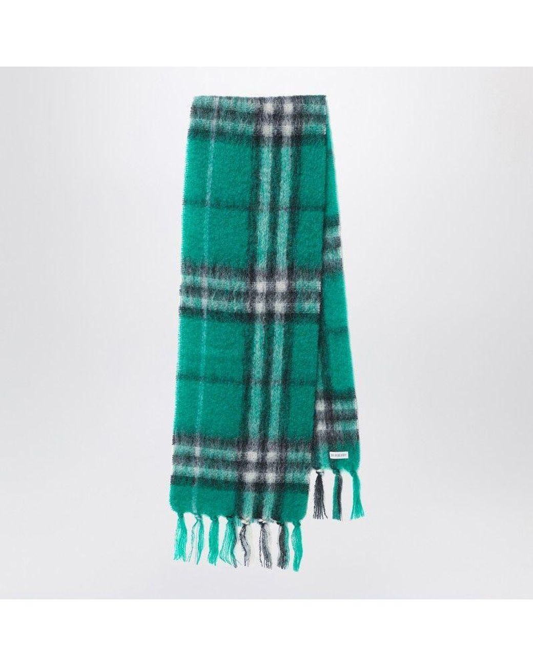 Burberry Green Check Wool And Mohair Scarf for men