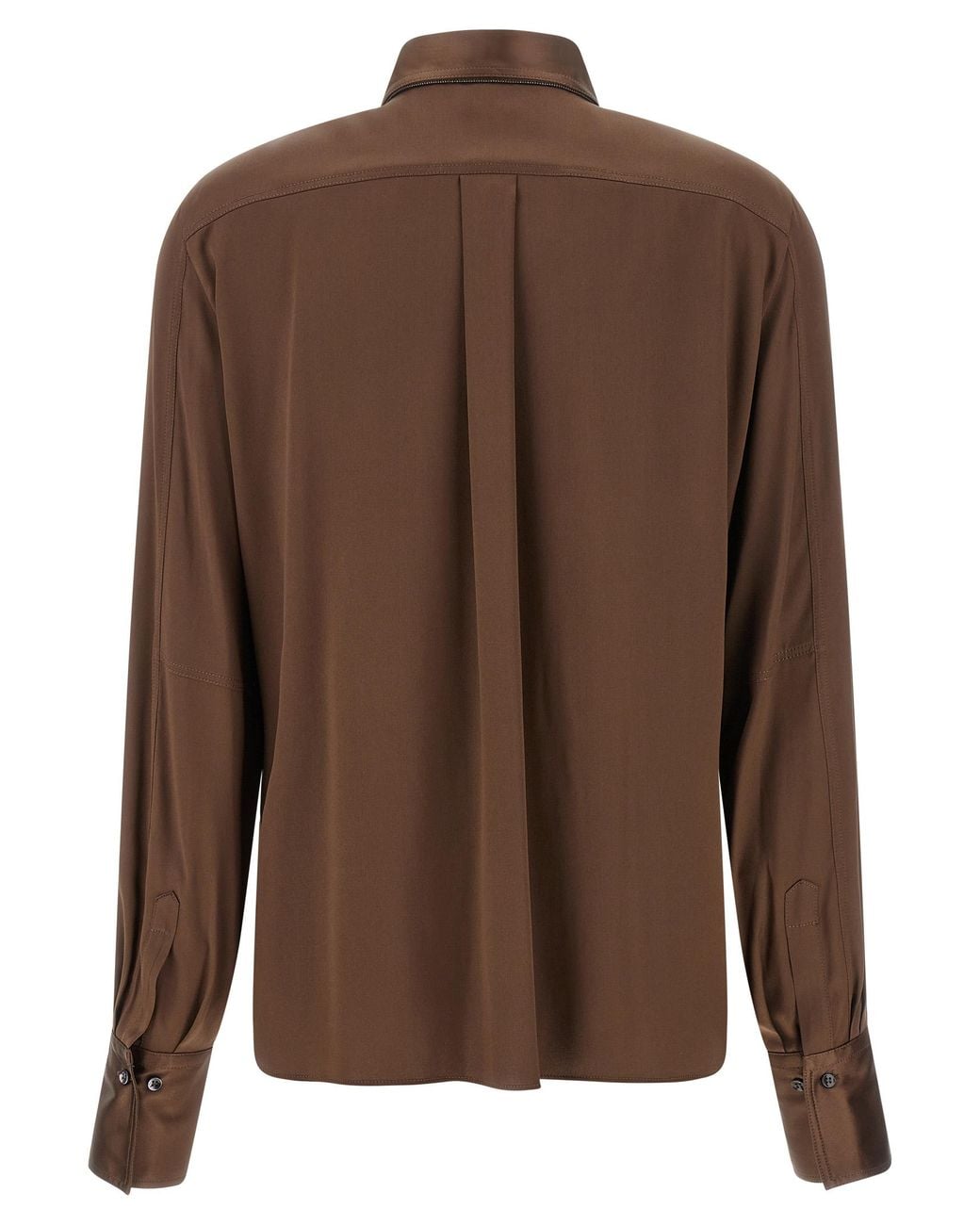 Brunello Cucinelli Brown Stretch Silk Satin Shirt
