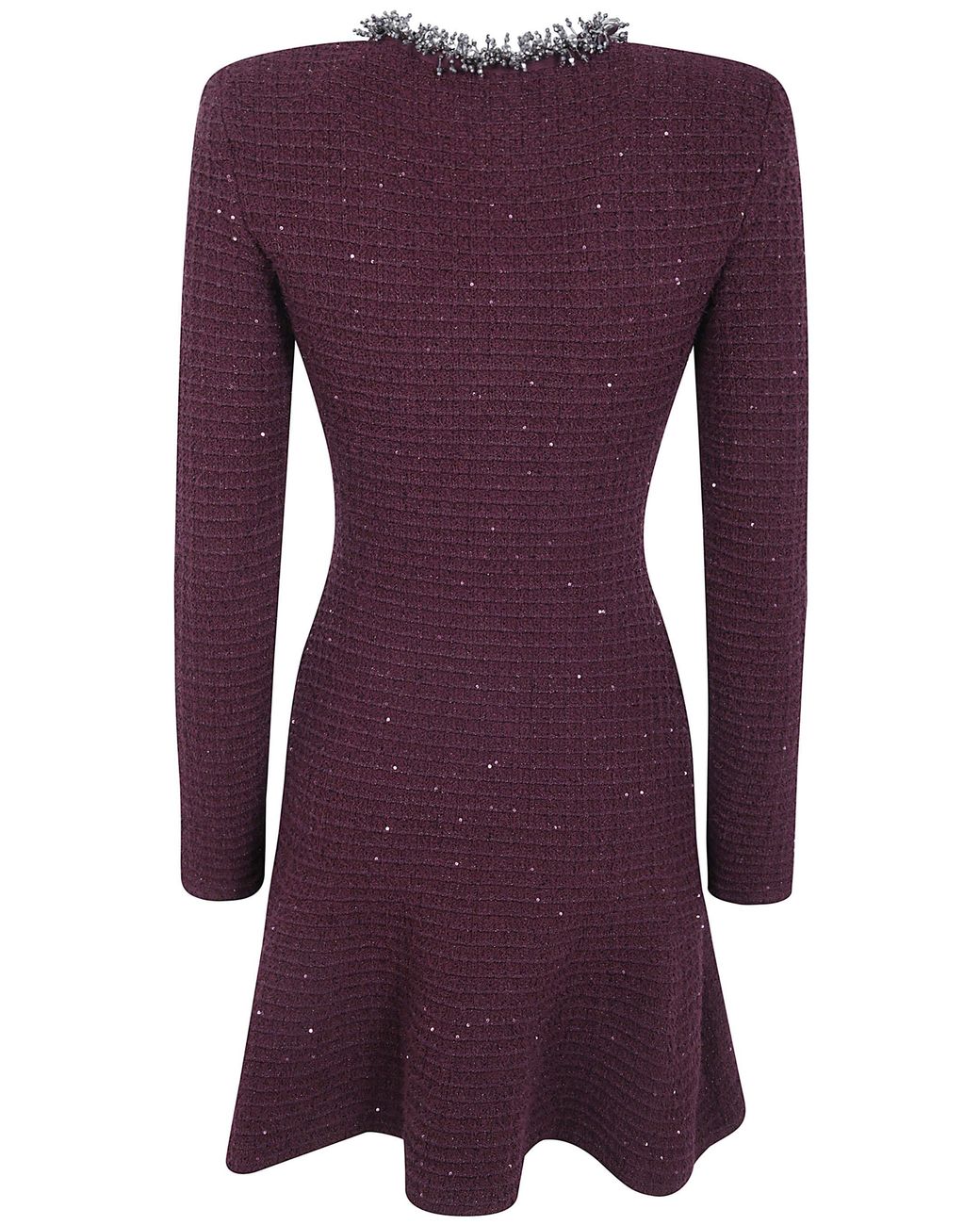 Self-Portrait Purple Burgundy Textured Knit Embellished Mini Dress