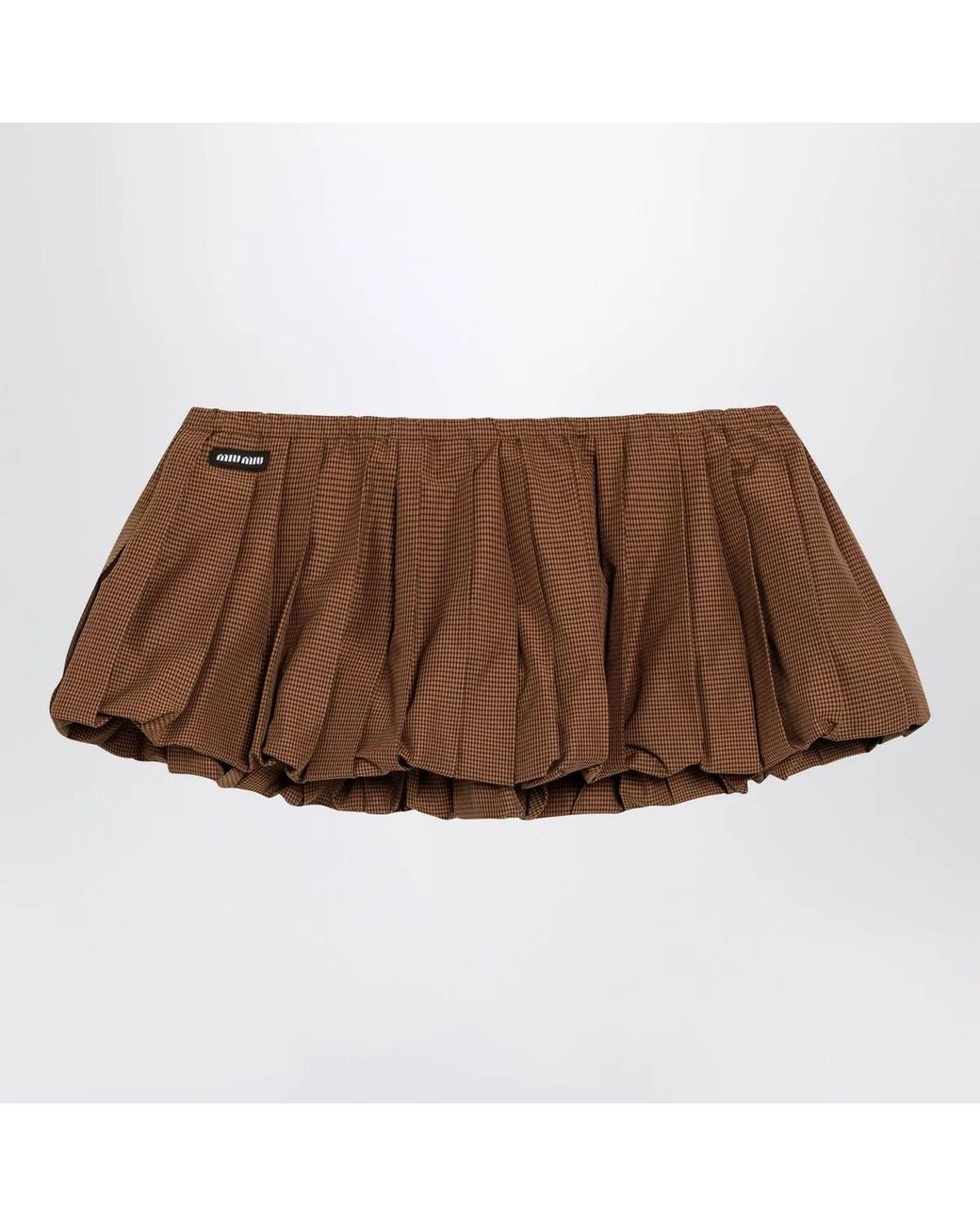 Miu Miu Brown Pleated Vichycheck Mini Skirt