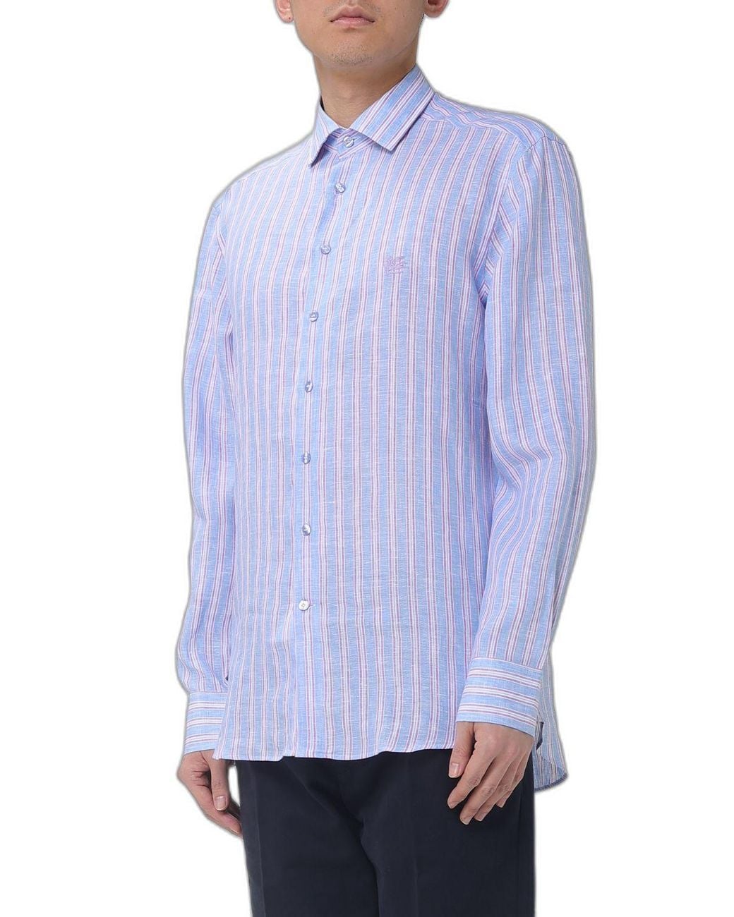 Etro Blue Striped Linen Shirt for men