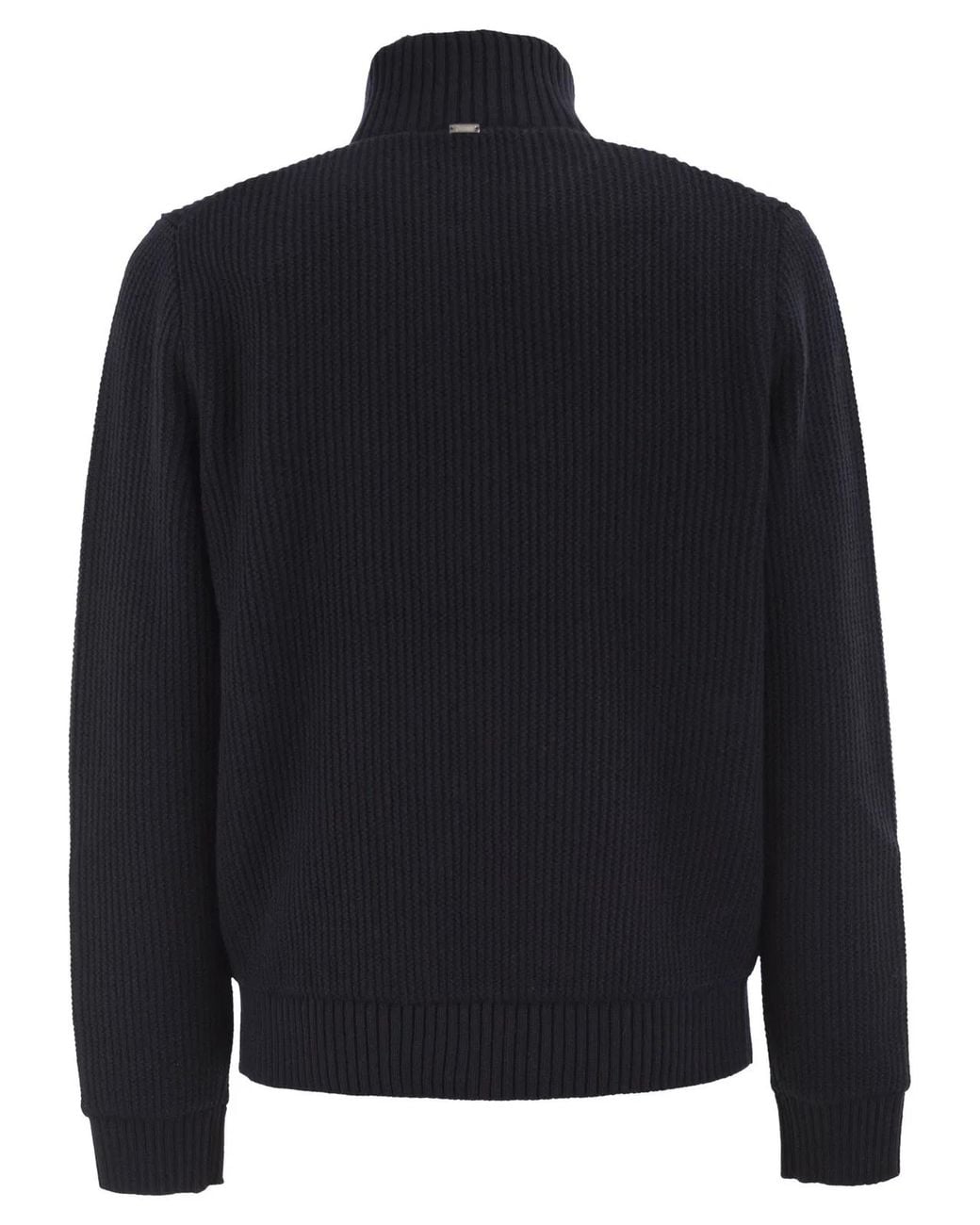 Herno Black Pure Wool Knit Jacket With High Collar And Faux Fur Lining for men