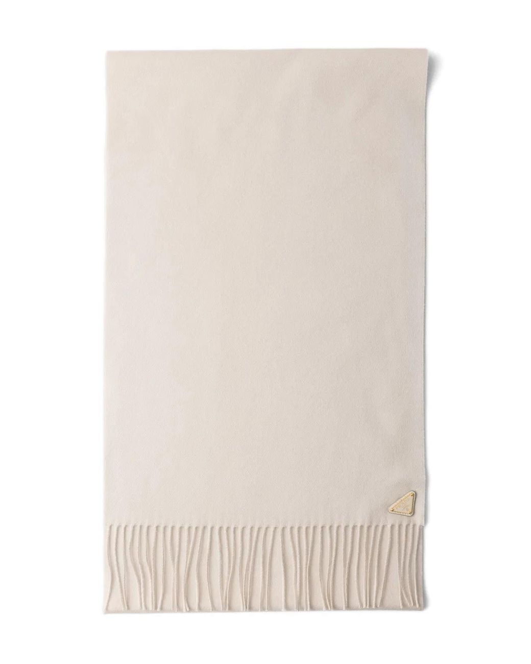 Prada Natural Triangle-Logo Fringed Scarf
