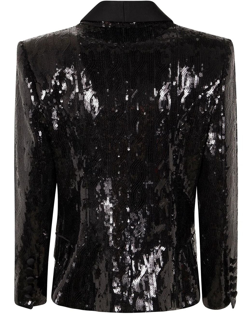 Balmain Black V-Neck Glitter Satin Tailored Jacket