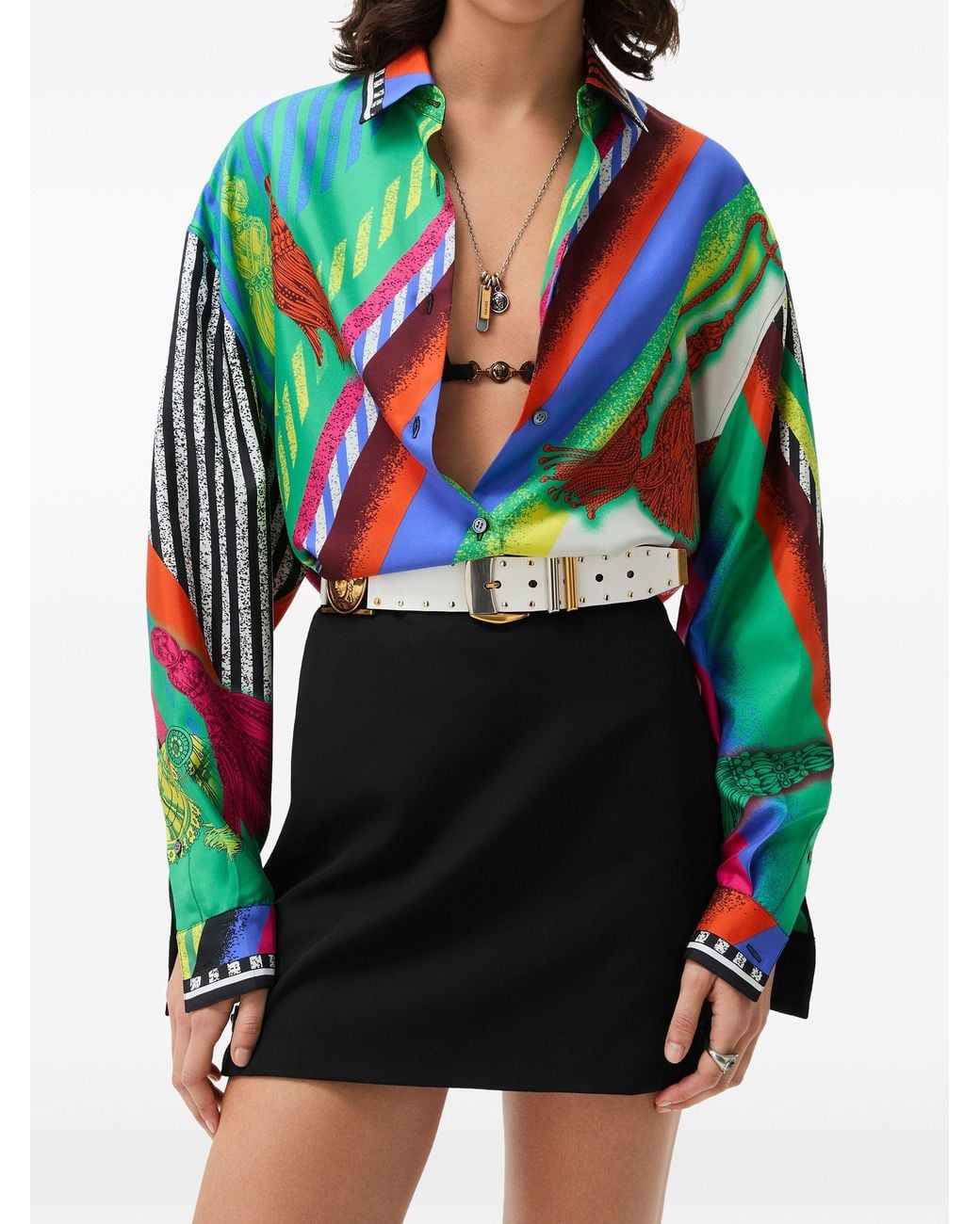 Versace White Printed Silk Twill Shirt