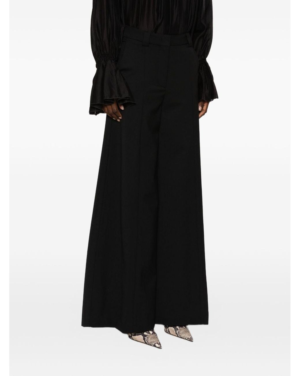 THE LATEST Black Wool Blend Flared Trousers
