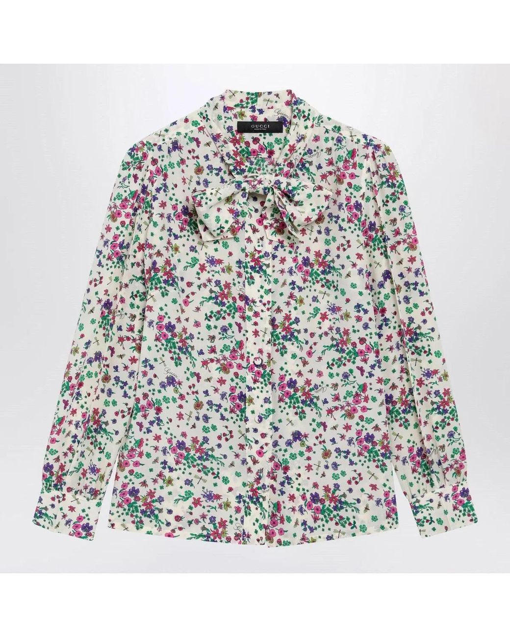 Gucci Multicolor Printed Silk Shirt With Bow