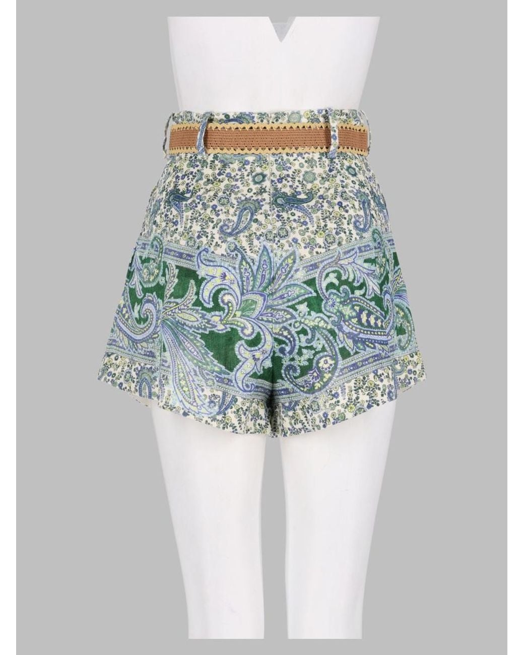 Zimmermann Green Paisley Ottie Tuck Shorts