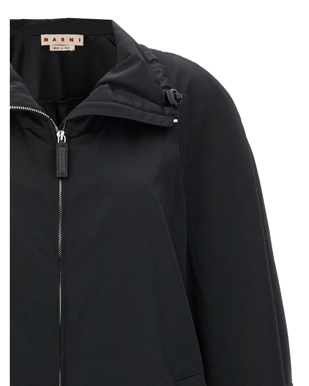 Marni Black Satin Parka With Zip Closure