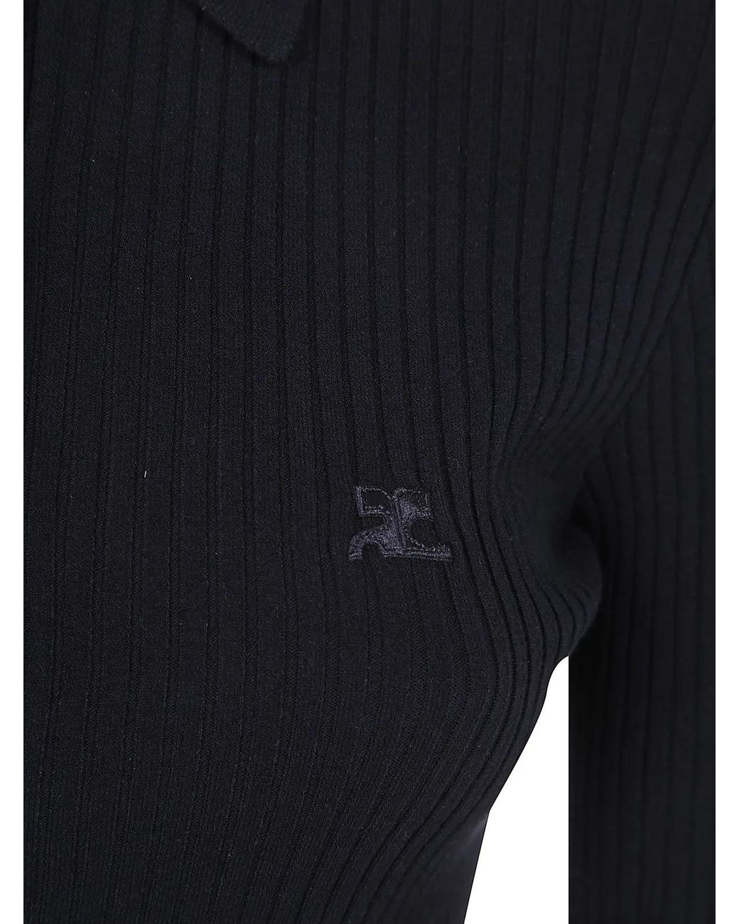 Courreges Blue Courregès Rib Knit Ls Polo Sweater