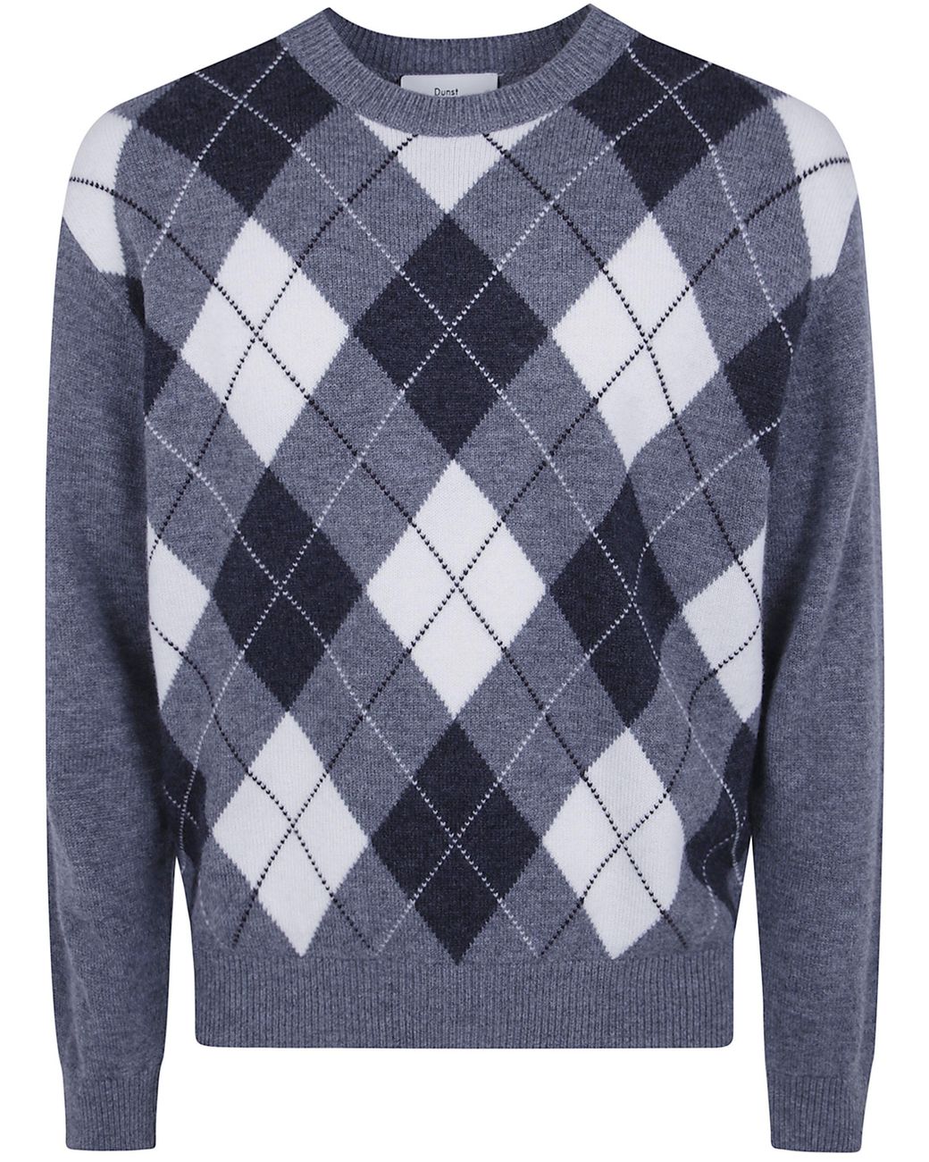 DUNST Blue Argyle Crew Neck Sweater