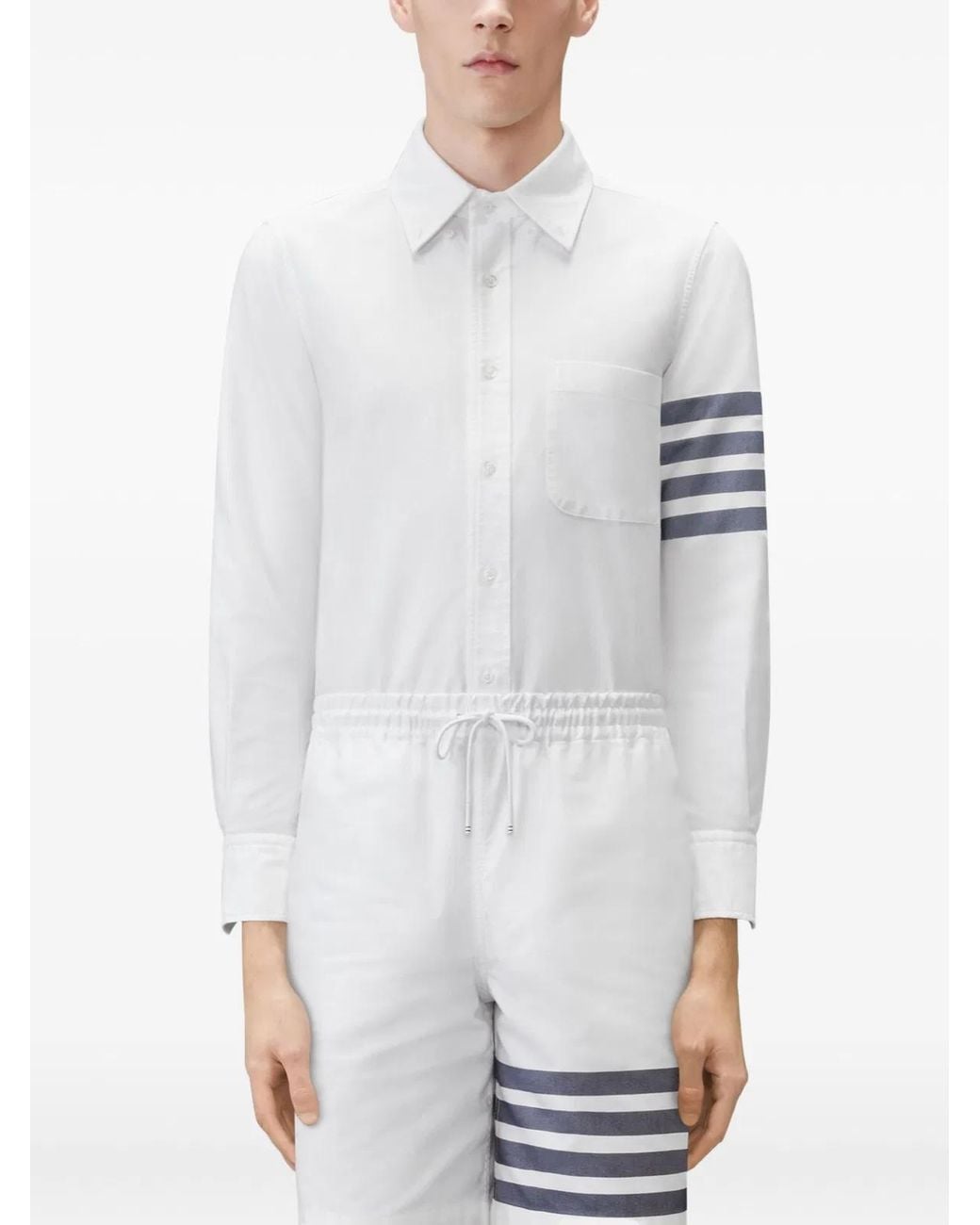 Thom Browne White Oxford Shirt With 4-Stripe Detail for men