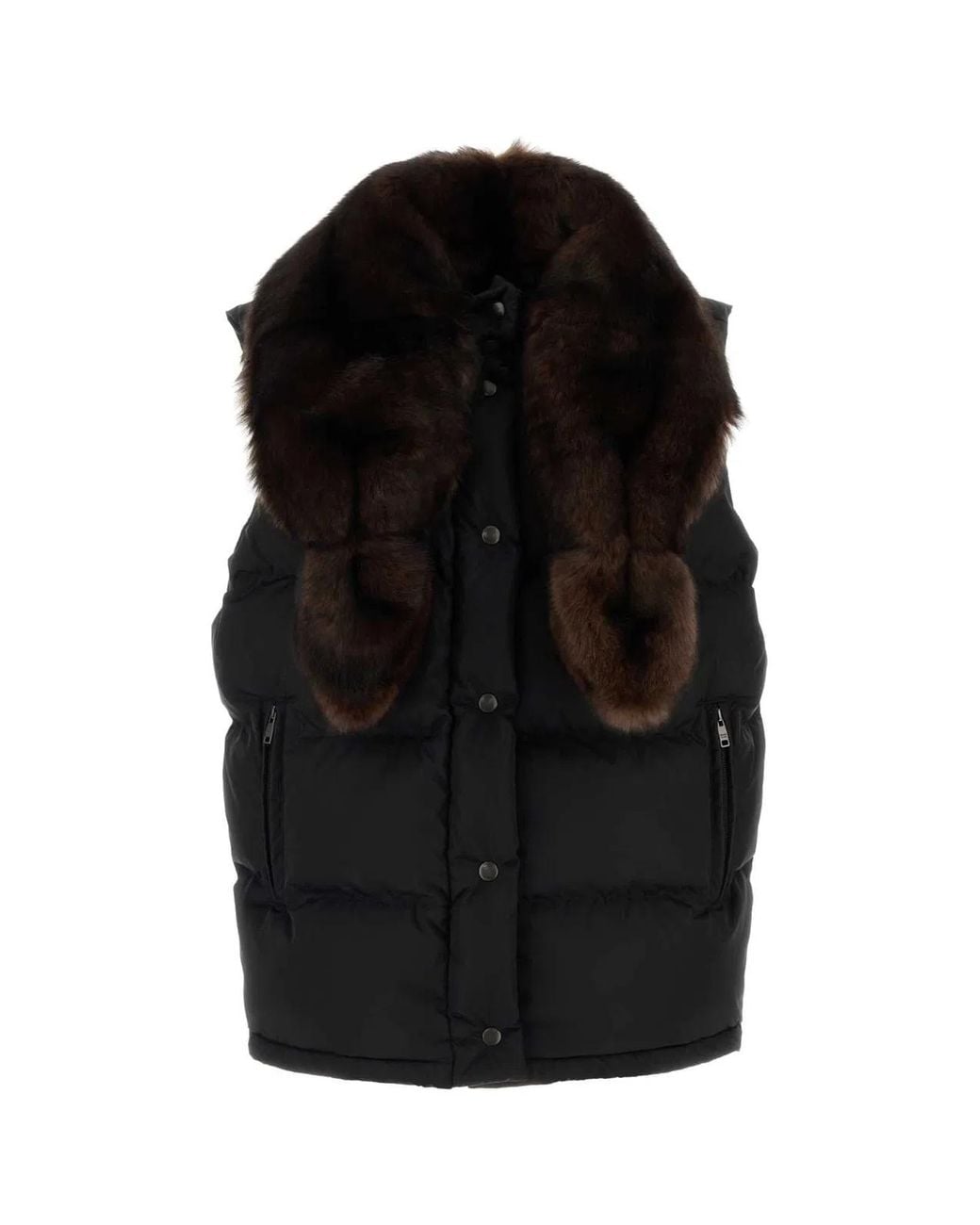 Prada Black Solid Fur Collar Jacket