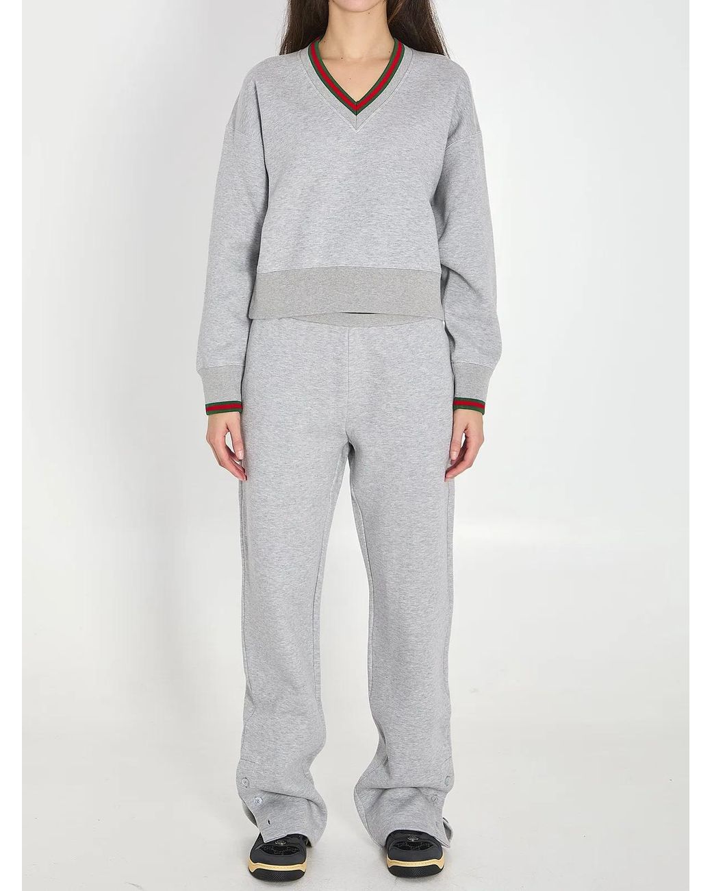 Gucci Gray Jersey Cotton Sweatshirt With Web
