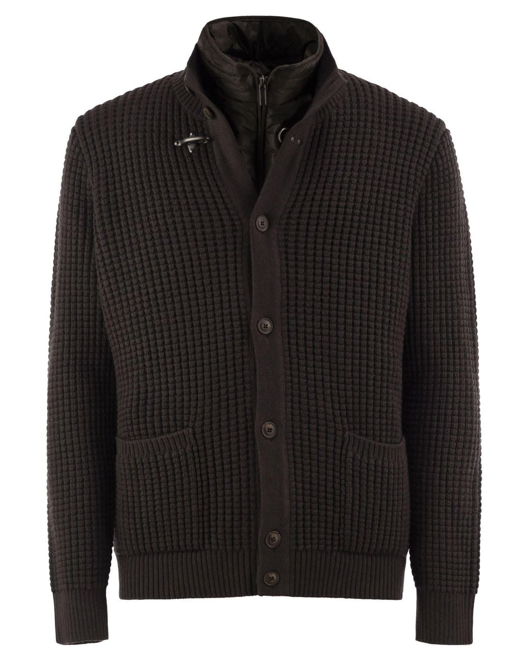 Fay Black Wool Cardigan With Removable Padded Gilet for men
