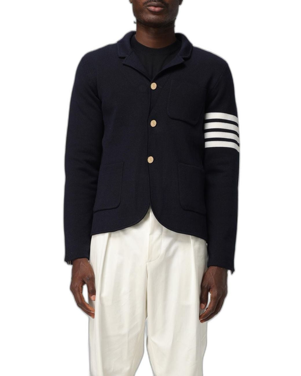 Thom Browne Blue Single-Breasted Wool Jacket With Four-Bar Sleeve Detail for men