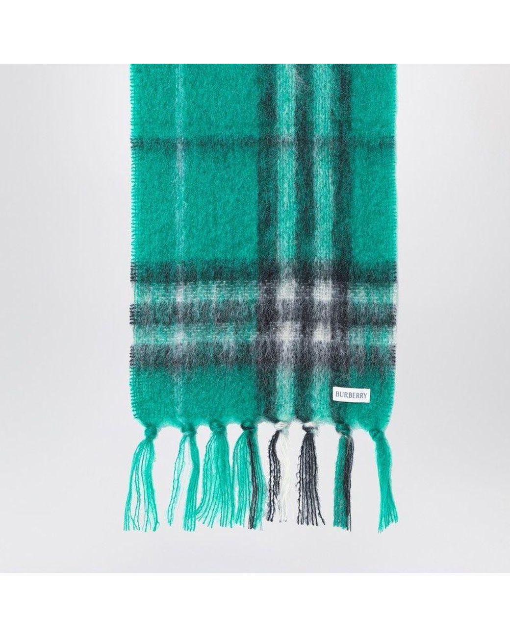 Burberry Green Check Wool And Mohair Scarf for men