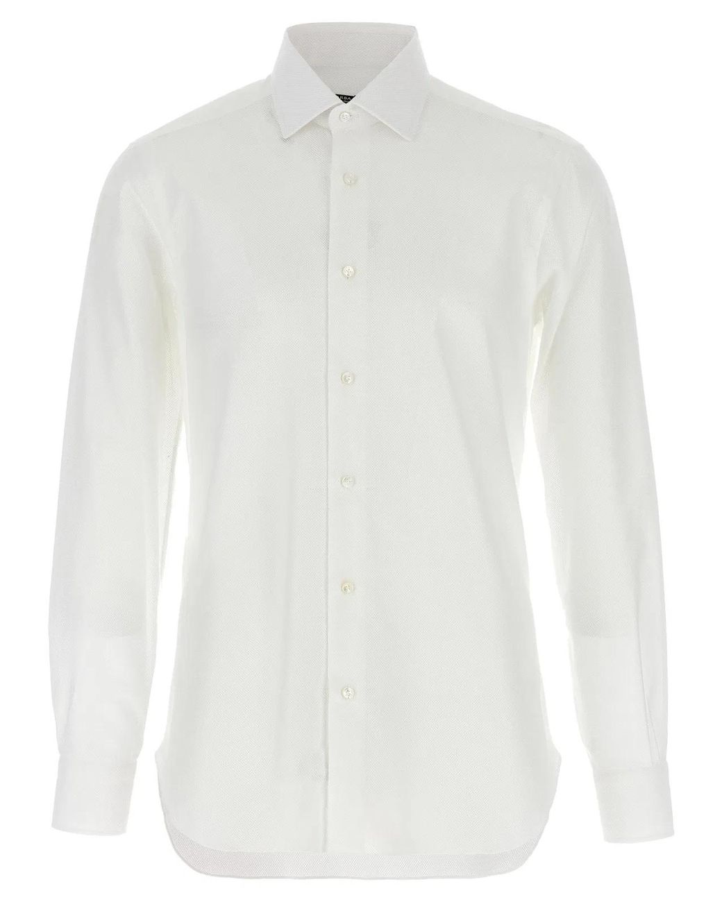 Barba Napoli White Honeycomb Cotton Shirt for men