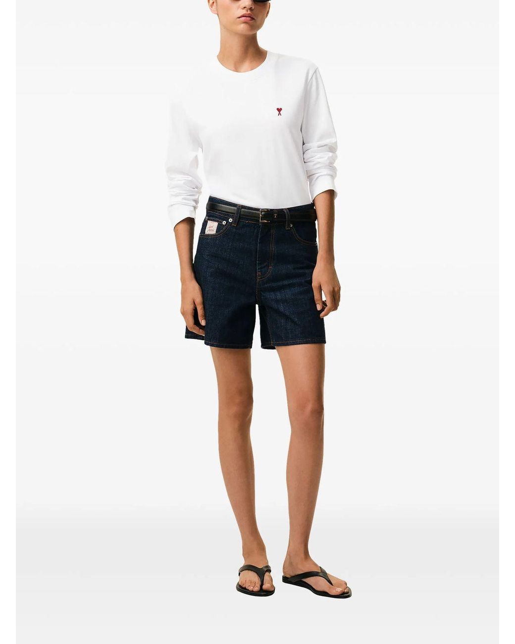 AMI White De Coeur Monogram Long-Sleeve Organic-Cotton T-Shirt