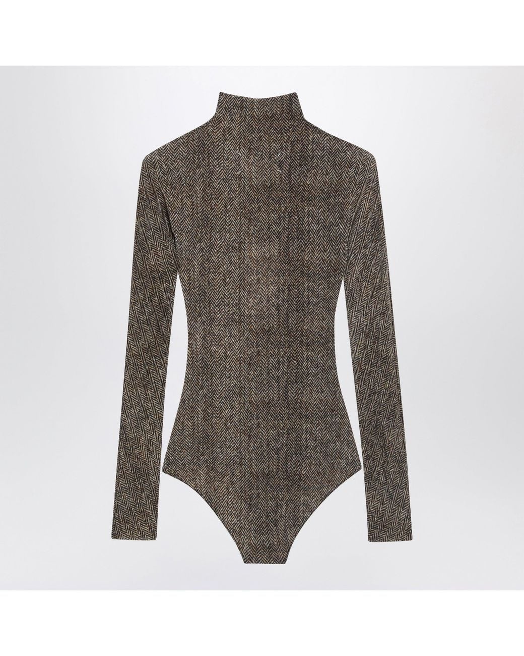 Maison Margiela Gray Turtleneck Bodysuit With Herringbone Pattern