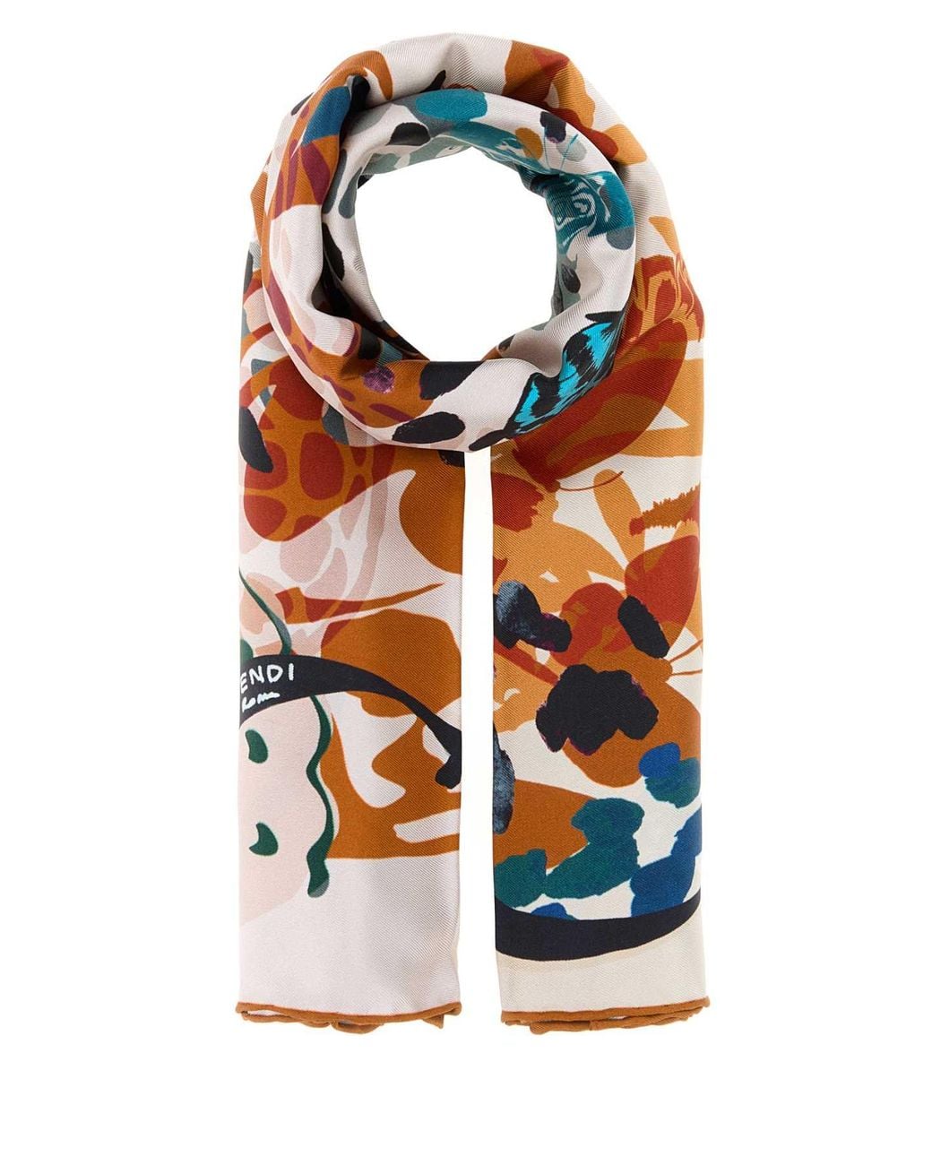 Fendi Orange Printed Silk Foulard