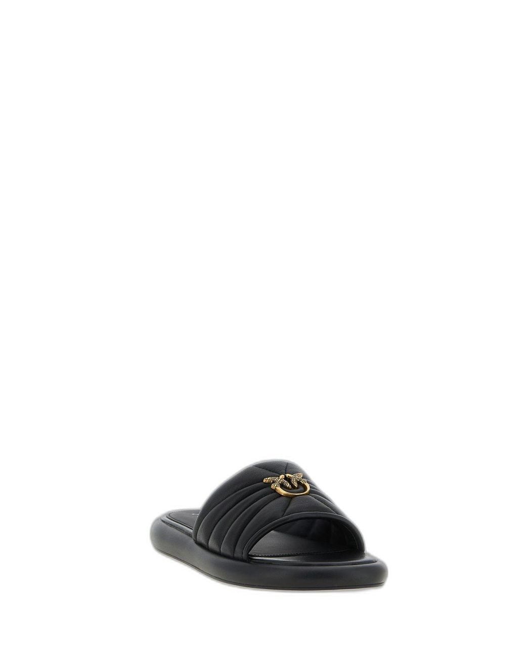 Pinko Black Love Birds Nappa Leather Slides