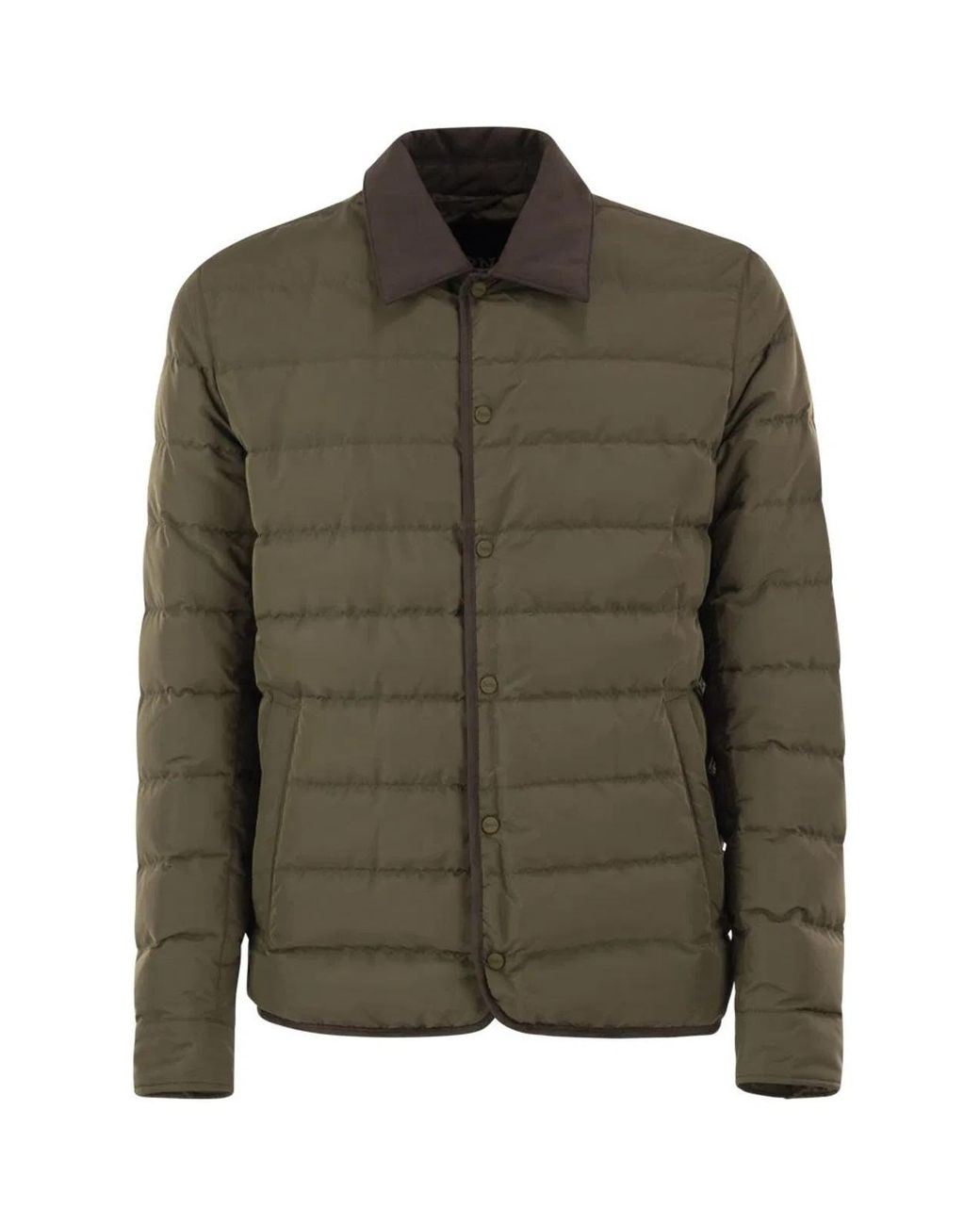 Herno Green Quilted Down Jacket With Shirt Collar for men