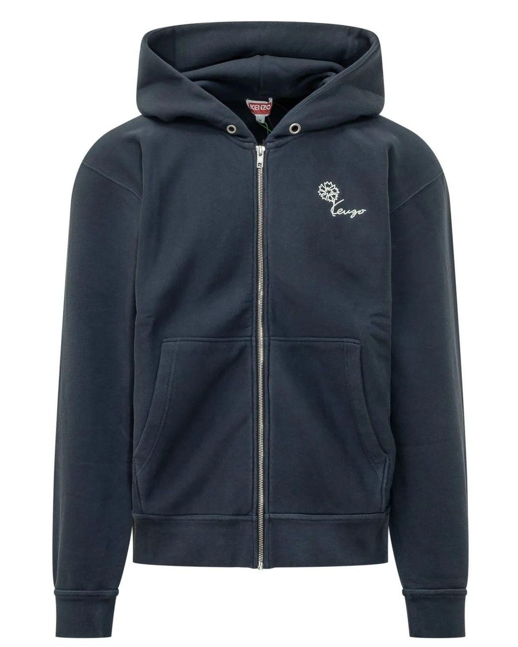 KENZO Blue Logo Zip Up Hoodie for men