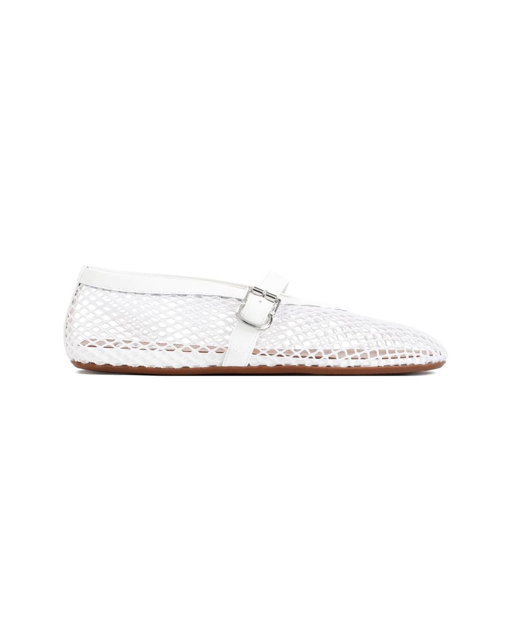 Alaïa White Alaia Patent Leather Ballerina With Mesh