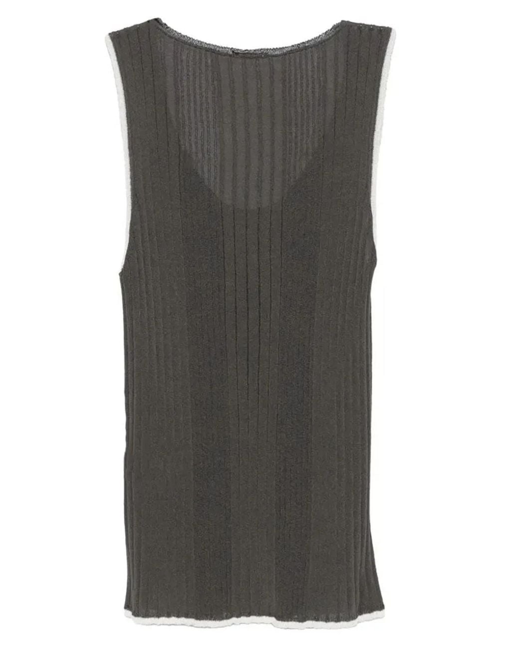 Roberto Collina Gray Contrast-Stitch Ribbed Top