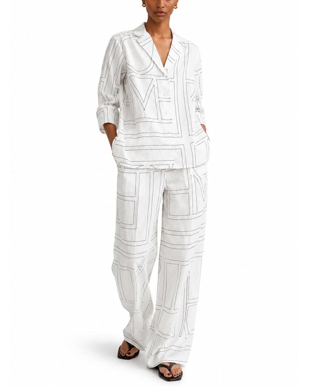 Totême  White Pantalone Con Ricamo Monogram