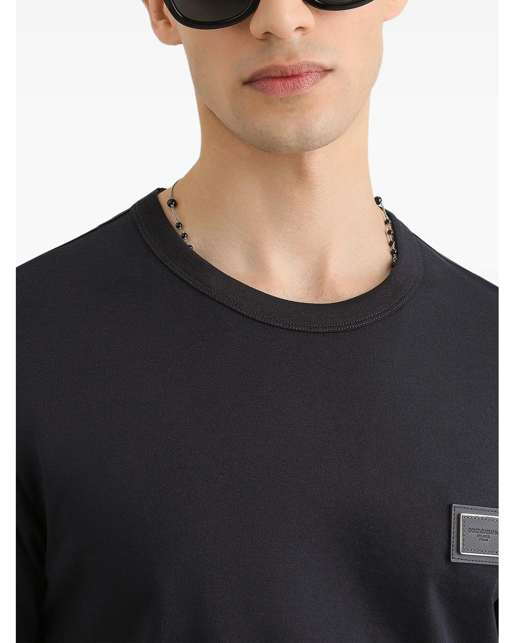 Dolce & Gabbana Black Dolce & Gabbana Cotton T-Shirt With Logo Plaque for men