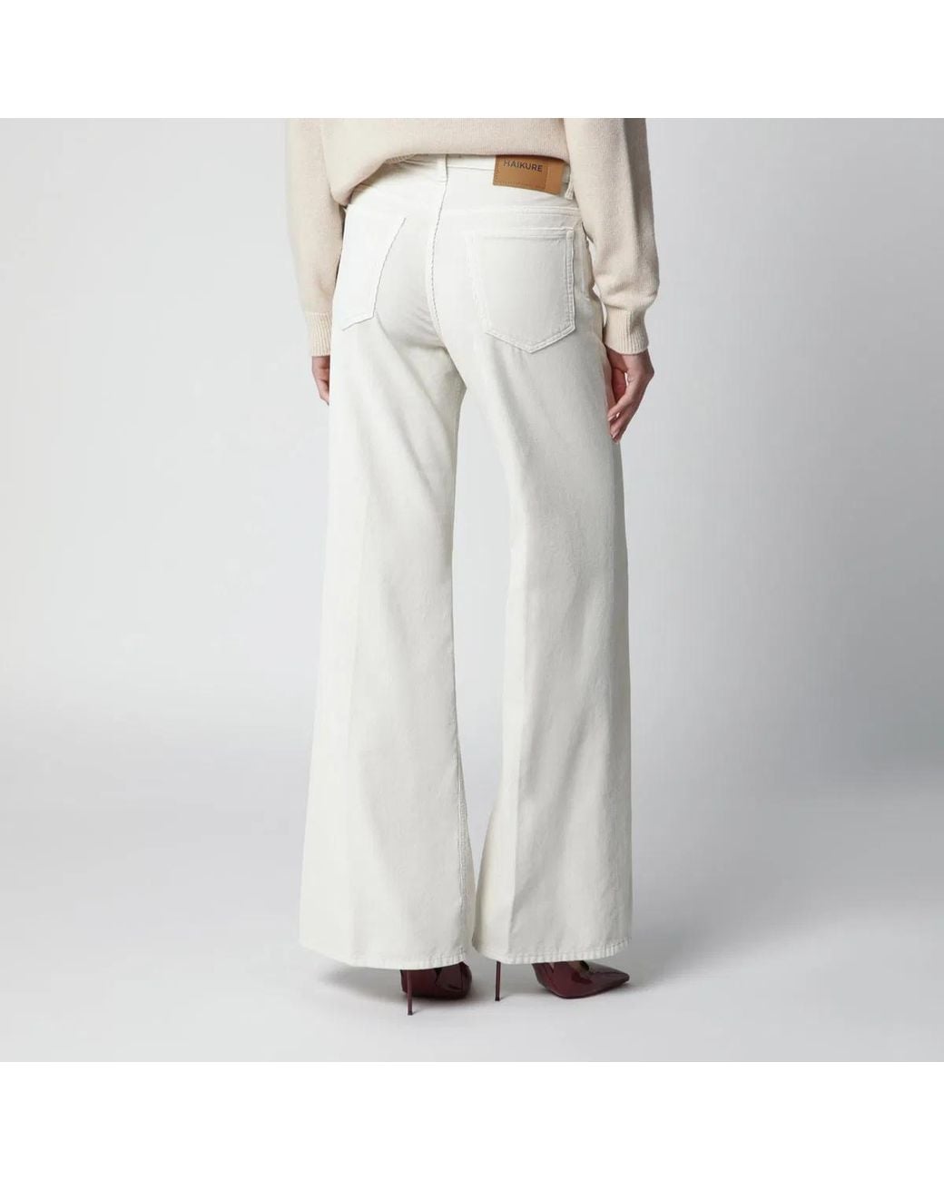 Haikure White Velvet Cotton Trousers