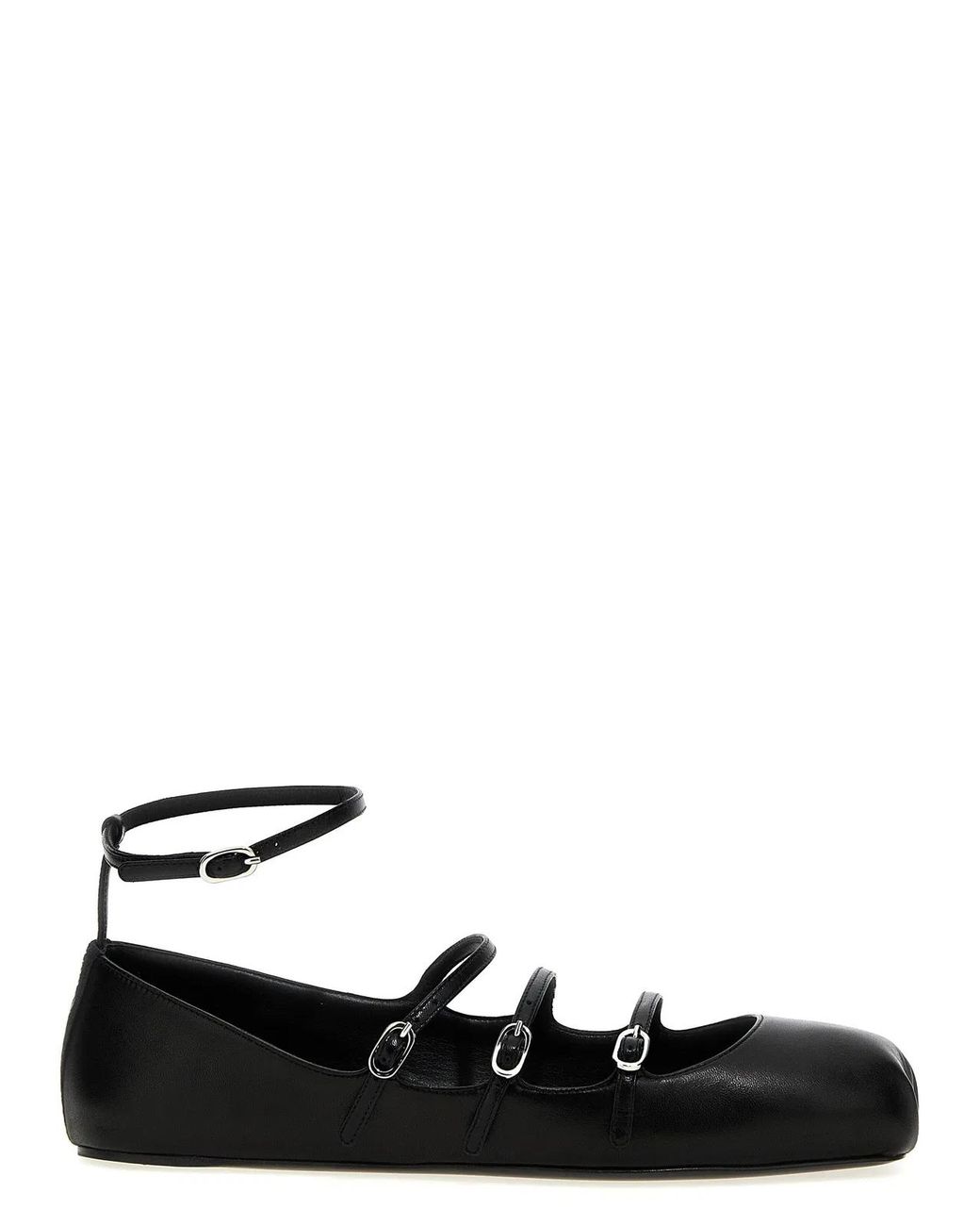 McQueen Black Leather Strap Ballet Flats