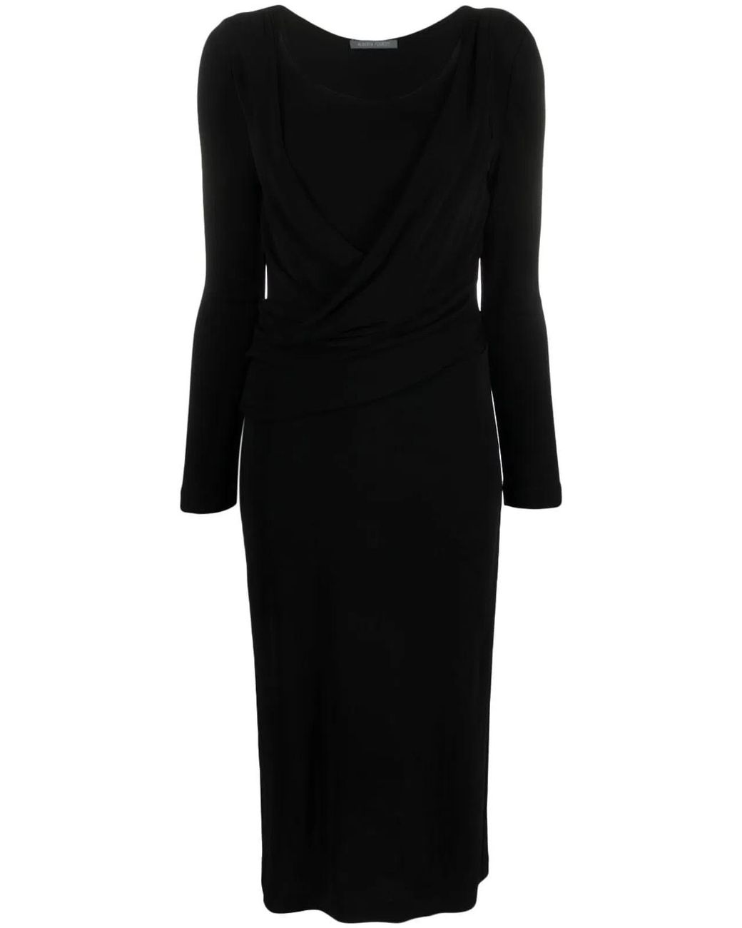 Alberta Ferretti Black Long Sleeves V Neck Midi Dress