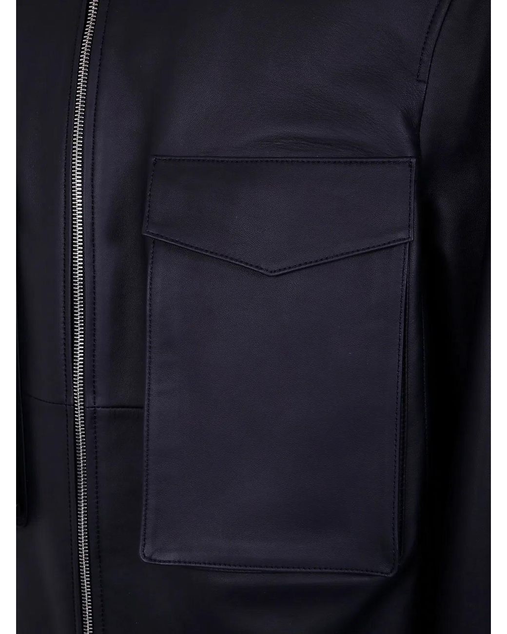 Desa Blue Leather Patch Pocket Bomber Jacket for men